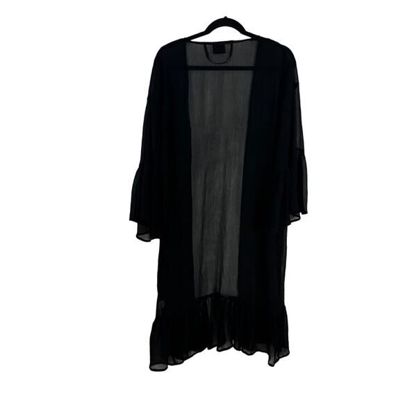 Free Press Black Sheer Swim Coverup – Silky Open Front – One Size - Picture 3 of 8